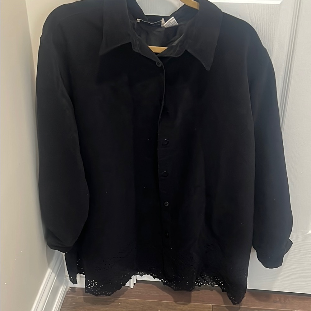 Elegant Black Women's suede button up top